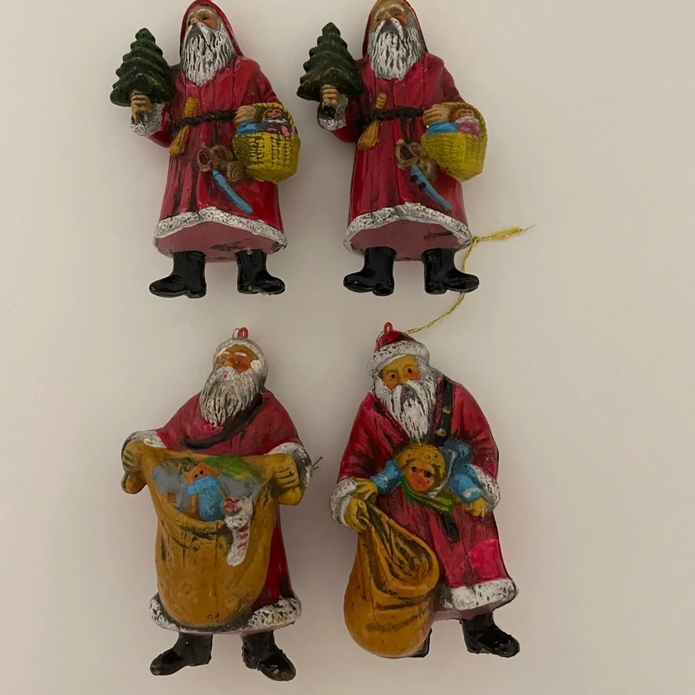 Vintage set/4 old world Santa plastic Christmas ornaments